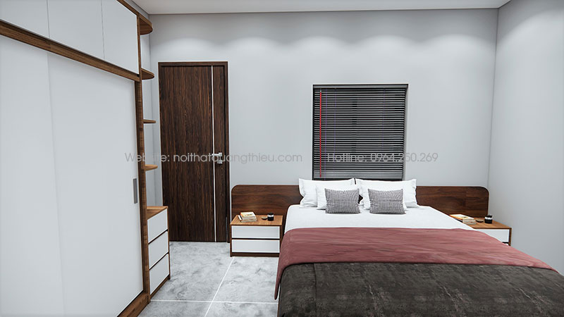 Giường gỗ MDF chống ẩm phủ van gỗ cao cấp QT-01