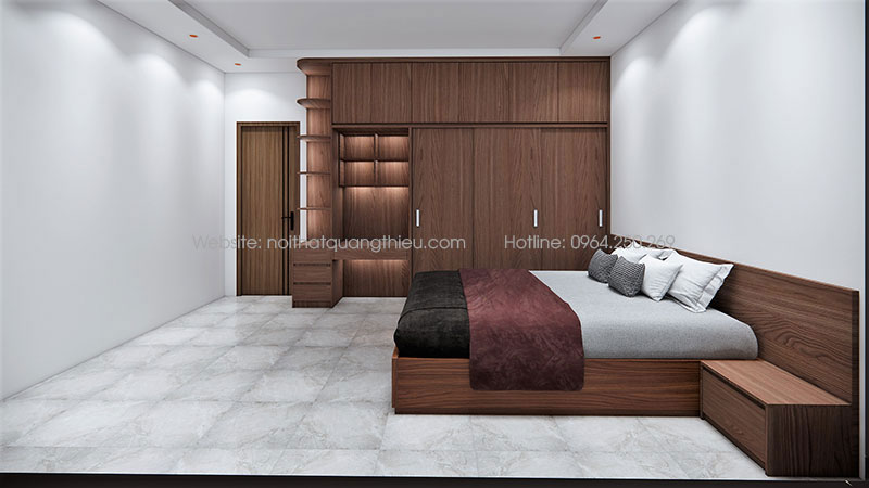 Giường gỗ MDF chống ẩm phủ van gỗ cao cấp QT-14