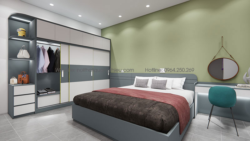 Giường gỗ MDF chống ẩm phủ van gỗ cao cấp QT-15